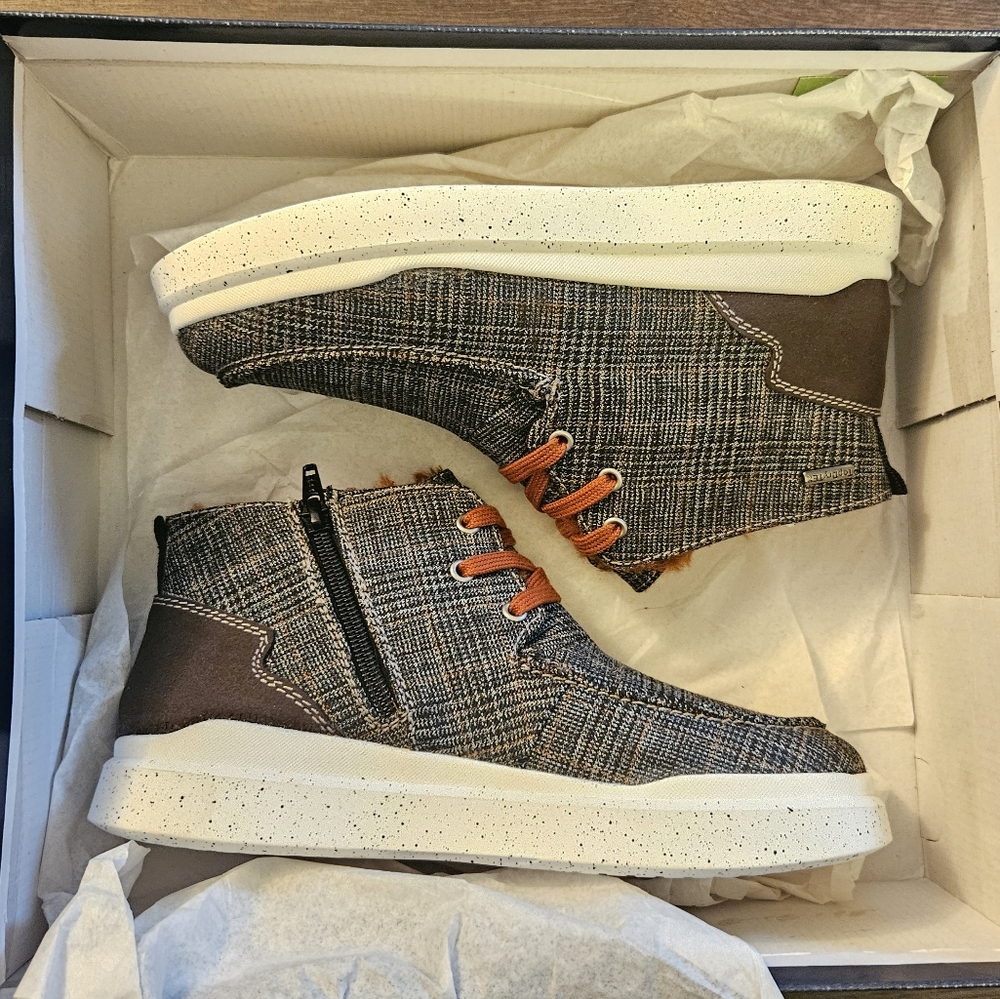 Women's Ankle Booties Brown Plaid Helsinki Sneaker Faux Fur EU 37 US 6-6.5 New